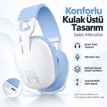 ONIKUMA B2 White-Blue PS5 Uyumlu 3D Surround Kablosuz Gaming Kulaklık