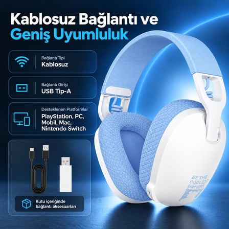 ONIKUMA B2 White-Blue PS5 Uyumlu 3D Surround Kablosuz Gaming Kulaklık