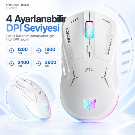 ONIKUMA CW917 White RGB Kablosuz Simetrik Gaming Mouse
