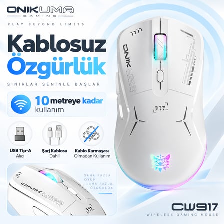 ONIKUMA CW917 White RGB Kablosuz Simetrik Gaming Mouse