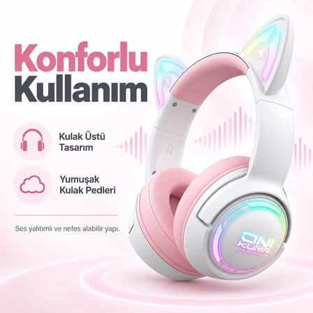 ONIKUMA GT838 Pink RGB Kablosuz Gaming Kulaklık