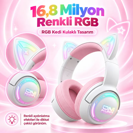 ONIKUMA GT838 Pink RGB Kablosuz Gaming Kulaklık