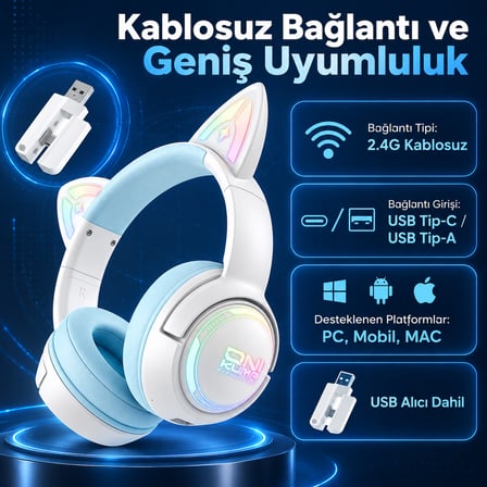ONIKUMA GT838 Blue RGB Kablosuz Gaming Kulaklık
