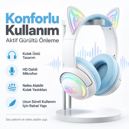 ONIKUMA GT838 Blue RGB Kablosuz Gaming Kulaklık