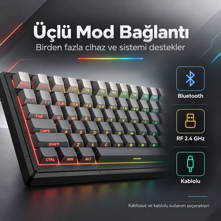 ONIKUMA G83 Gradient Gray-Black %75 Outemu Customized Linear Switch Hotswap RGB Kablosuz İngilizce Mekanik Gaming Klavye