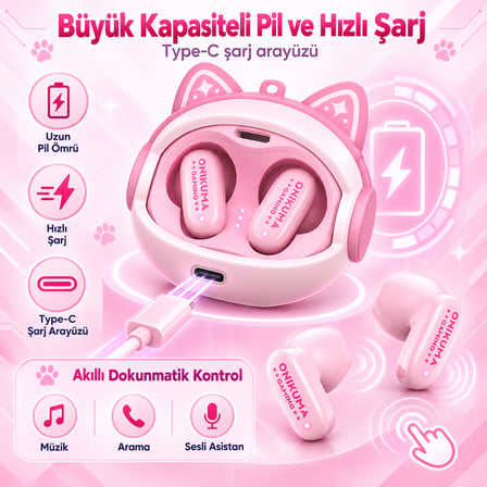 ONIKUMA TX603 Pink TWS Bluetooth Gaming Kulakiçi Kulaklık