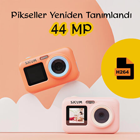 SJCAM FunCam+ Dual Screen H.264 Çocuklar için Fotoğraf Makinesi FullHD 1080p 44MP 2.4” + 1.3" Çift Ekran 650mAh Sarı