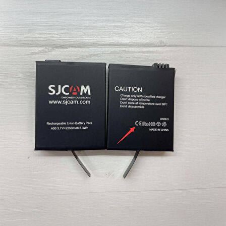 SJCAM A50 Uyumlu 2250mAh Şarj Edilebilir Lityum Batarya