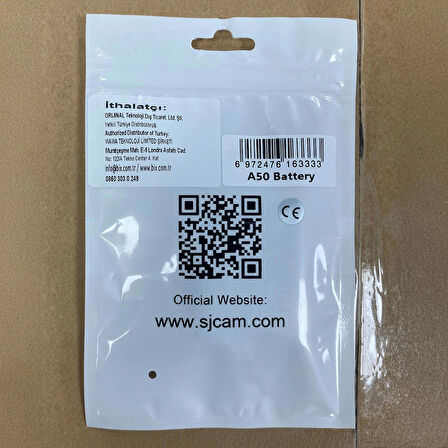 SJCAM A50 Uyumlu 2250mAh Şarj Edilebilir Lityum Batarya