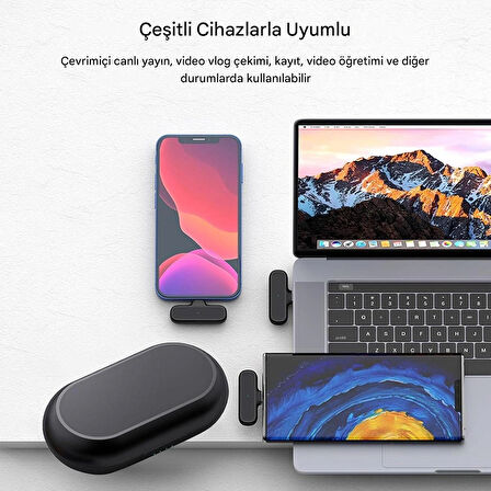  iPhone iPad Uyumlu Şarj Üniteli Kablosuz Youtuber Influencer Lightning  Yaka Mikrofonu