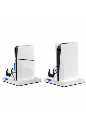 İpega  PS5 Slim Dijital/PS5 Slim Disk Multifonksiyonel Şarjlı,Soğutucu Fanlı,VR Standlı Cd Raf Stand
