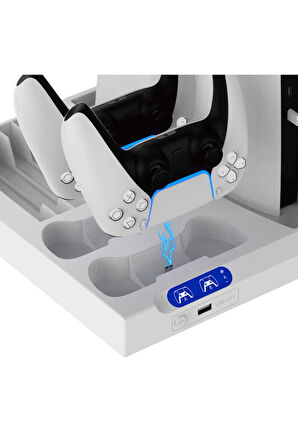 İpega  PS5 Slim Dijital/PS5 Slim Disk Multifonksiyonel Şarjlı,Soğutucu Fanlı,VR Standlı Cd Raf Stand