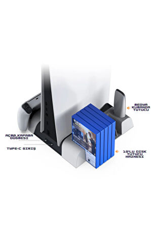 PS5 Disk Dijital/PS5 Slim Disk Dijital Uyumlu Multi Fonksiyonel Soğutucu Şarj İstasyonu