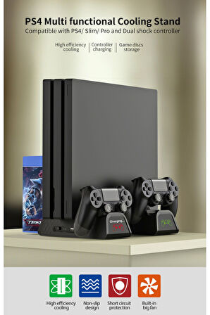 TP4-882C Multi Fonksiyonel Tüm PS4 Modeller ile Uyumlu Soğutma ve Şarj İstasyonu
