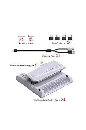 PS5 Slim ve Tüm Modeller için Multi Fonksiyon Soğutma ve Şarj Ünitesi TP5-3537B