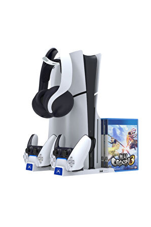 İpega  PS5 Slim Dijital/PS5 Uyumlu Multifonksiyonel CD Raflı Şarj Istasyonlu Fanlı Soğutucu Stand