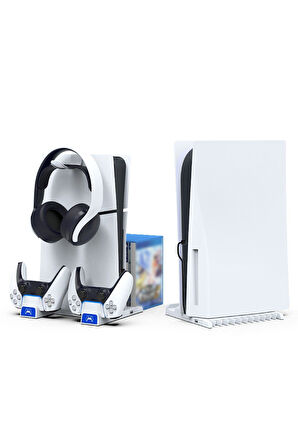 İpega  PS5 Slim Dijital/PS5 Uyumlu Multifonksiyonel CD Raflı Şarj Istasyonlu Fanlı Soğutucu Stand