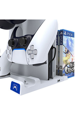 İpega  PS5 Slim Dijital/PS5 Uyumlu Multifonksiyonel CD Raflı Şarj Istasyonlu Fanlı Soğutucu Stand