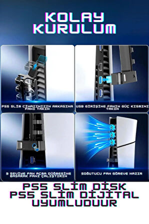 PG-P5S005 PS5 Slim Disk-PS5 Slim Dijital Uyumlu 3 Kademeli LED Işıklı Arka Soğutucu Fan
