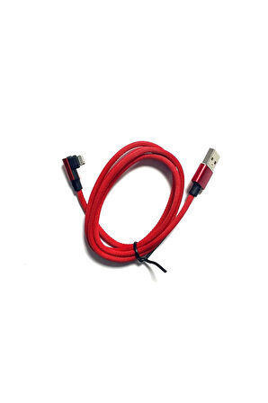 USB Lightning 90 Derece Örgülü Şarj ve Data Kablosu