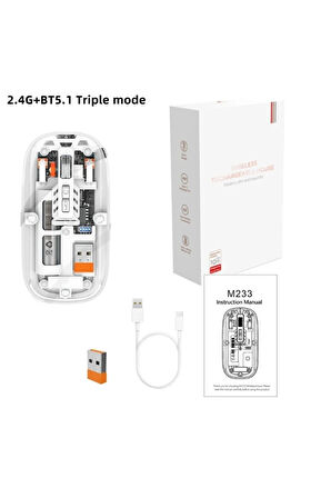 M133 Şeffaf Kablosuz Bluetooth Mouse Üç Modlu Sessiz Şarj Edilebilir
