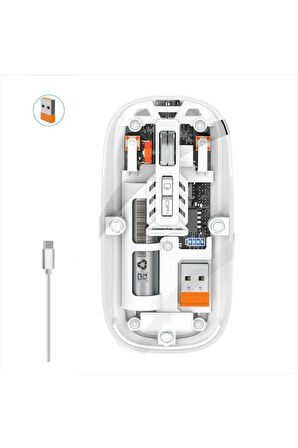 M133 Şeffaf Kablosuz Bluetooth Mouse Üç Modlu Sessiz Şarj Edilebilir