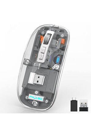 M133 Şeffaf Kablosuz Bluetooth Mouse Üç Modlu Sessiz Şarj Edilebilir