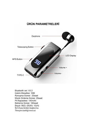 Ds-f210 Led Ekranlı Makaralı Bluetooth Kulaklık – 25 Saat Kesintisiz Kullanım