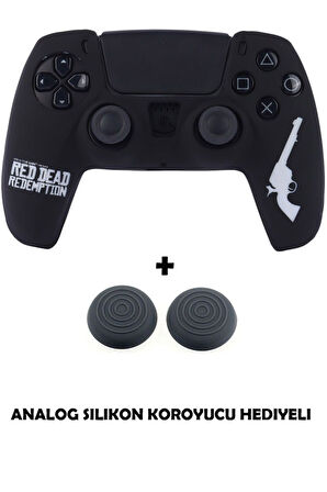 PS5 Dualsense Red Dead Redemption Desenli Koruyucu Silikon Kılıf + Analog silikon Koruyucu