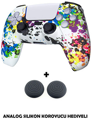 PS5 Dualsense Grafiti Temalı Koruyucu Silikon Kılıf + Analog silikon Koruyucu