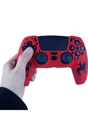 PS5 Dualsense Red Dead Redemption Desenli Koruyucu Silikon Kılıf + Analog silikon Koruyucu