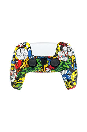PS5 Dualsense Grafiti Temalı Koruyucu Silikon Kılıf + Analog silikon Koruyucu