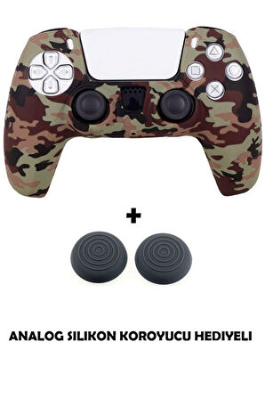 PS5 Dualsense Uyumlu Kamuflaj Desenli Koruyucu Silikon Kılıf + Analog silikon Koruyucu