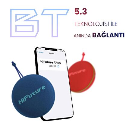 HiFuture Altus BT 5.3 10W IPX4 1000mAh Batarya TWS Çift Modlu Taşınabilir Bluetooth Hoparlör Mavi