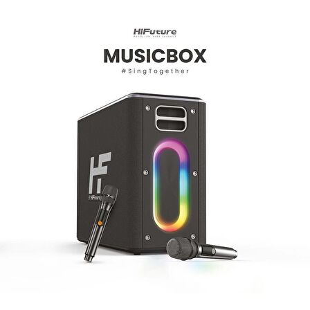 HiFuture MusicBox Bluetooth 5.0 IPX4 Su Geçirmez RGB Aydınlatmalı 100W TWS Çift Modlu EQ Bass Boost & 3D Çift Mikrofonlu Taşınabilir Karaoke Sistemi Kablosuz Hoparlör Siyah