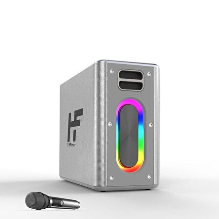 HiFuture MusicBox Bluetooth 5.0 IPX4 Su Geçirmez RGB Aydınlatmalı 100W TWS Çift Modlu EQ Bass Boost & 3D Çift Mikrofonlu Taşınabilir Karaoke Sistemi Kablosuz Hoparlör Gümüş