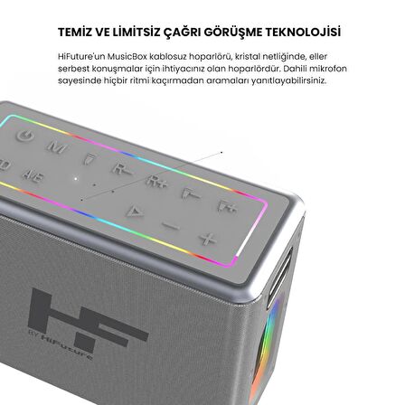 HiFuture MusicBox Bluetooth 5.0 IPX4 Su Geçirmez RGB Aydınlatmalı 100W TWS Çift Modlu EQ Bass Boost & 3D Çift Mikrofonlu Taşınabilir Karaoke Sistemi Kablosuz Hoparlör Gümüş