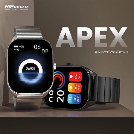 HiFuture APEX AMOLED Bluetooth 5.3 IP68 100+ Spor Modu 350mAh Anti-Parmak İzi Always On Display Ekran Paslanmaz Çelik Akıllı Saat 52mm Parlak Siyah