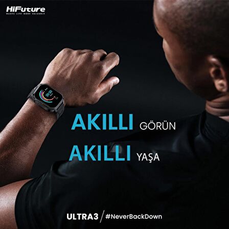 HiFuture Ultra3 Bluetooth 5.2 IP68 Su Geçirmez 2.01 inç Always On Display Nabız Spor Kan Oksijen Takibi iOS&Android Uyumlu Akıllı Saat 52mm Siyah