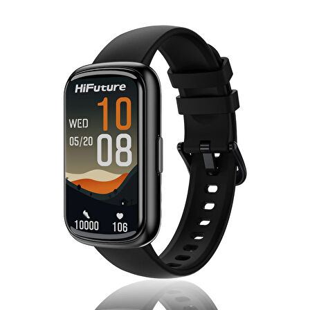 HiFuture EVO2 Bluetooth 5.2 1.47” Ekran 1 ATM Su Geçirmez 24+ Spor Modu Nabız Spor Kan Oksijen Takibi IOS & Android Uyumlu Akıllı Bileklik Siyah