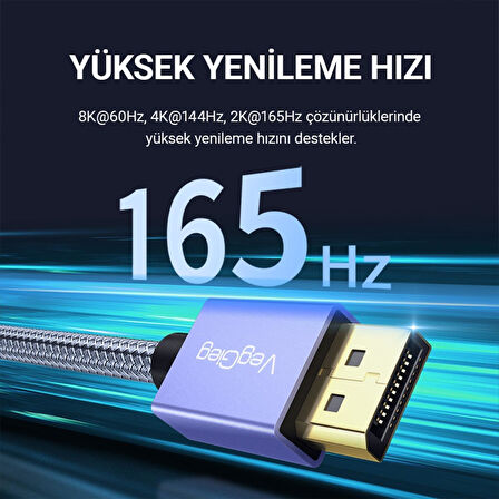 VegGieg 8K/60Hz 4K/165Hz 2K/240Hz DisplayPort 1.4 Kablo 3 Metre