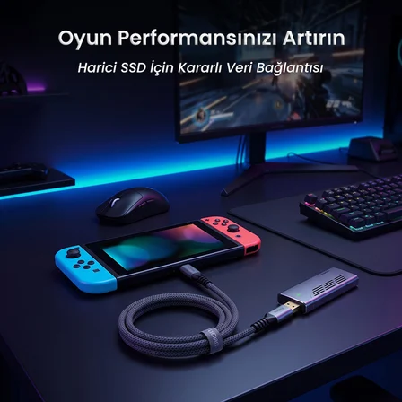 VegGieg 100W USB-A to Type-C Kablo USB 3.2 Gen 2 10Gbps Data ve Hızlı Şarj Kablosu 50 cm