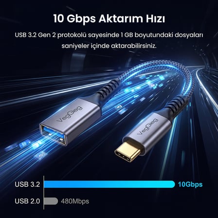 VegGieg USB-C to USB-A Dişi OTG Adaptör USB 3.2 10Gbps Type-C Dönüştürücü