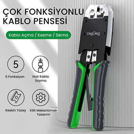 VegGieg RJ45 RJ11 RJ12 Jack Çakma Pensesi 6P/8P Ağ ve Telefon Kablosu Jak Kesme Soyma Sıkma Aleti
