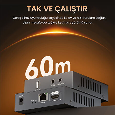 VegGieg 1080P Full HD 60Hz HDMI KVM Extender 60 Metre CAT5E/6 HDMI Menzil Genişletici Uzatıcı