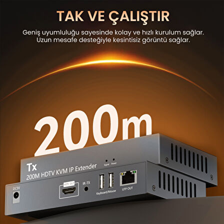 VegGieg 1080P Full HD 60Hz HDMI KVM IP Extender 200 Metre CAT5E/6 HDMI Menzil Genişletici Uzatıcı