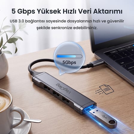 VegGieg 4 Portlu Type-C to USB 3.0 + 3*USB 2.0 Çoklayıcı Dönüştürücü USB Hub