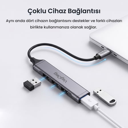 VegGieg 4 Portlu Type-C to USB 3.0 + 3*USB 2.0 Çoklayıcı Dönüştürücü USB Hub