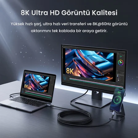 VegGieg 100W 5A USB 3.2 Gen2 20 Gbps 8K 60Hz Type-C Görüntü Şarj ve Data Kablosu 2 Metre