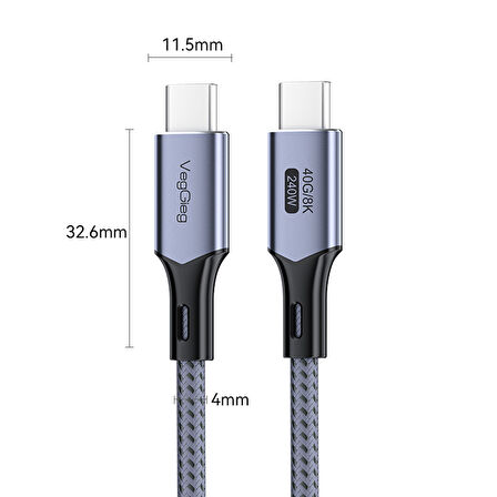 Veggieg USB 4.0 E-Mark 240W 40Gbps Thunderbolt 4 8K 60Hz Type-C Görüntü Hızlı Şarj ve Data Kablosu 2 Metre